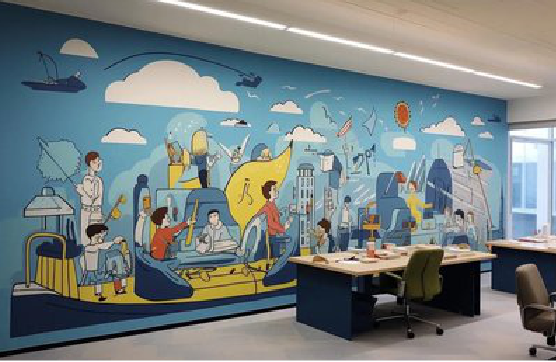 金平办公室墙绘的特点。